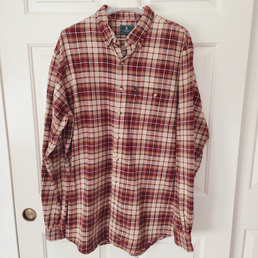 Mens Size XLT G.H. Bass & Co. Brown Fireside Flannel Long Sleeve Shirt